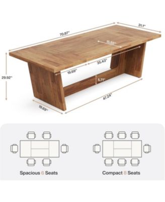 70.87-Inch Wood Dining Room Table for 6-8 People, Rectangular Farmhouse Kitchen Table with Solid Pedestal, Rustic Long Dinner Table