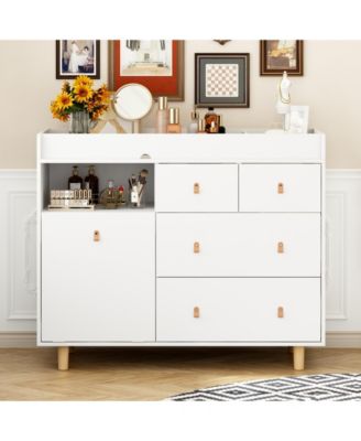 Diaper Table with 4 Drawers, Baby Changing Station with Storage Compartments