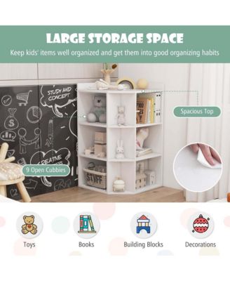 20" MDF Wood 3-Tier Kids Corner Toy Storage Cabinet 9 Cubbies + USB Ports & Outlets Multi-Functional Organizer for Playroom
