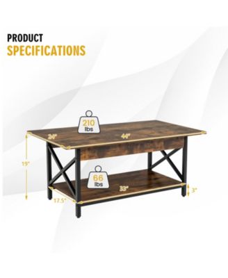 Coffee Table Industrial 2-Tier w/ Storage Shelf &Storage Shelf for Living Room Rustic Brown