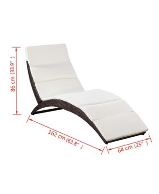 Folding Sun Lounger with Cushion Poly Rattan Brown