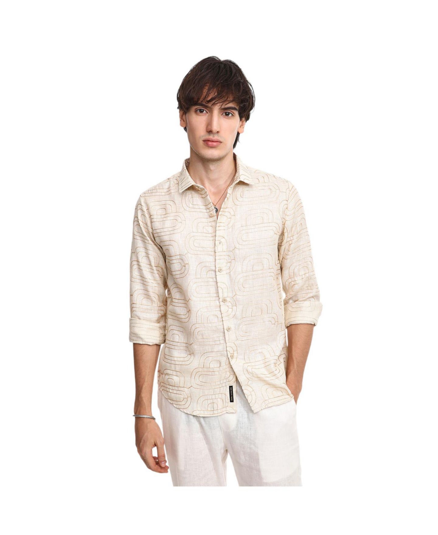 Мужская рубашка Cahoot Campus Sutra Khaki Beige Curve-Lined, цвет: Бежевый / Хаки — фото 1