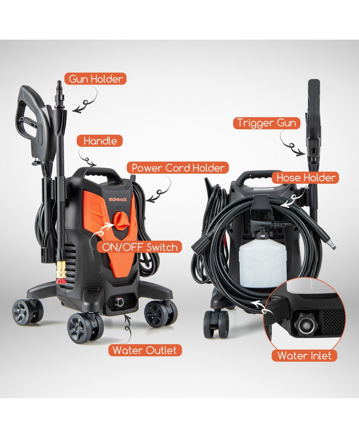 Costway 2400 Psi High Pressure Cleaner Machine Electric Pressure Washer with 4 Wheels