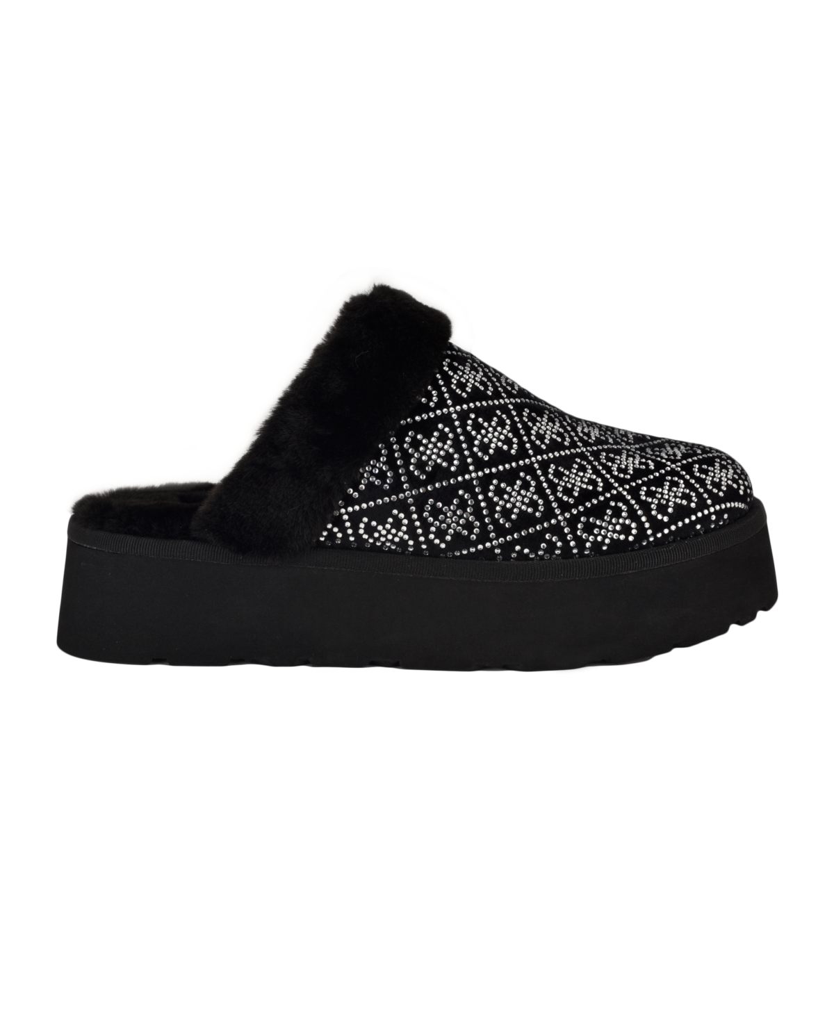Guess Women's Danikas Slip-on Slippers In Black Velvet Rhinestone Logo
