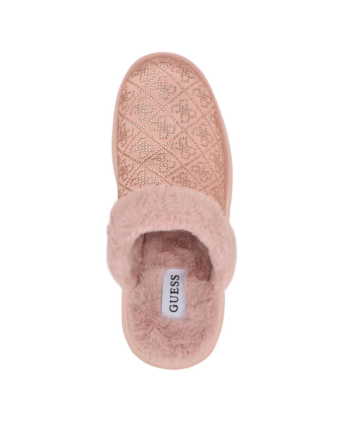 Guess Women's Danikas Slip-on Slippers In Light Pink Velvet Rhinestone Logo
