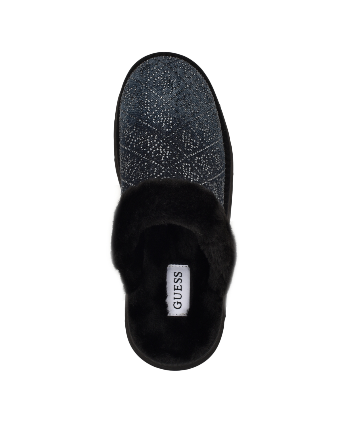 Guess Women's Danikas Slip-on Slippers In Black Denim Velvet Rhinestone Logo