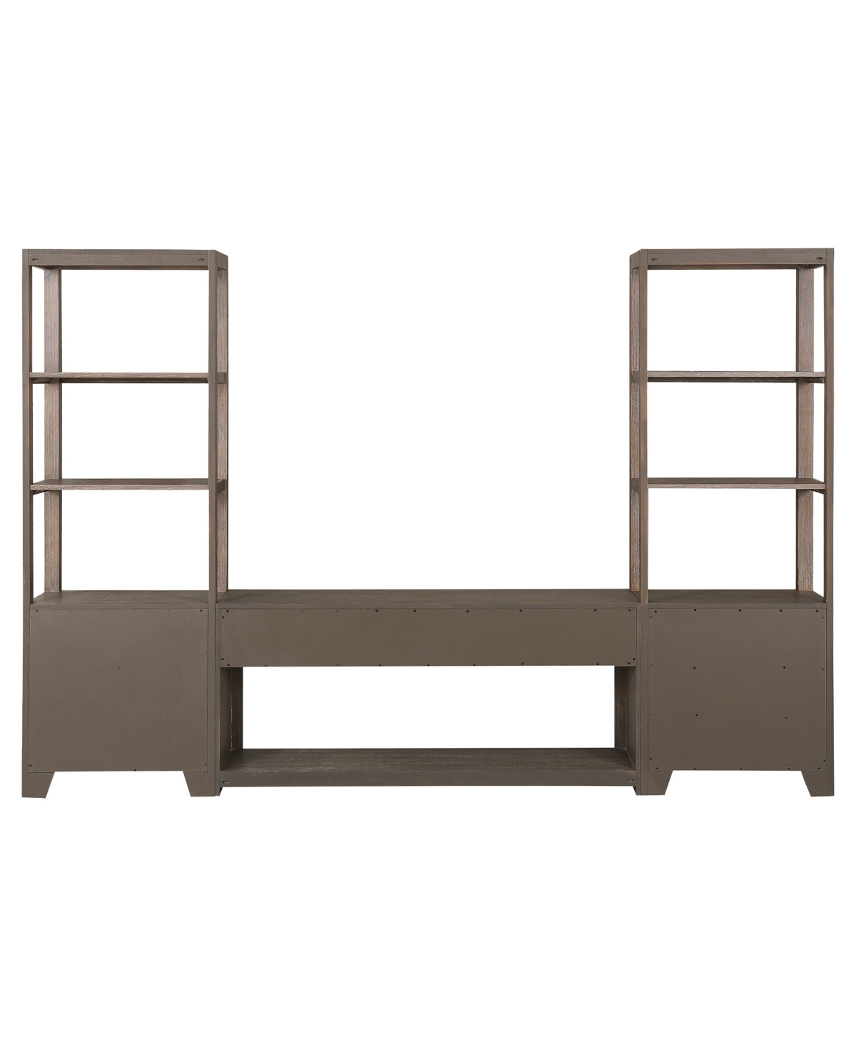 Macy's Portmore 60" Wood 3pc Tv Console Set (60" Console, 2 Piers) In Two-tone Brown Finish