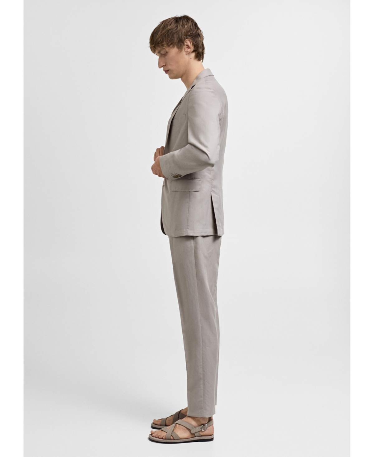 Mango Men's Linen-Blend Suit Pants -Pastel Gray