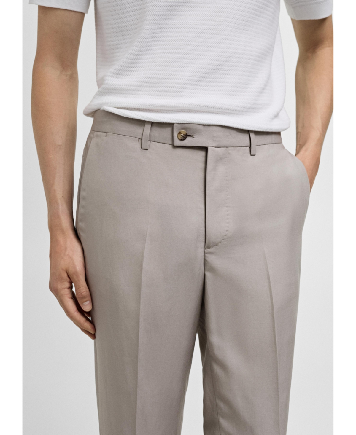 Mango Men's Linen-Blend Suit Pants -Pastel Gray