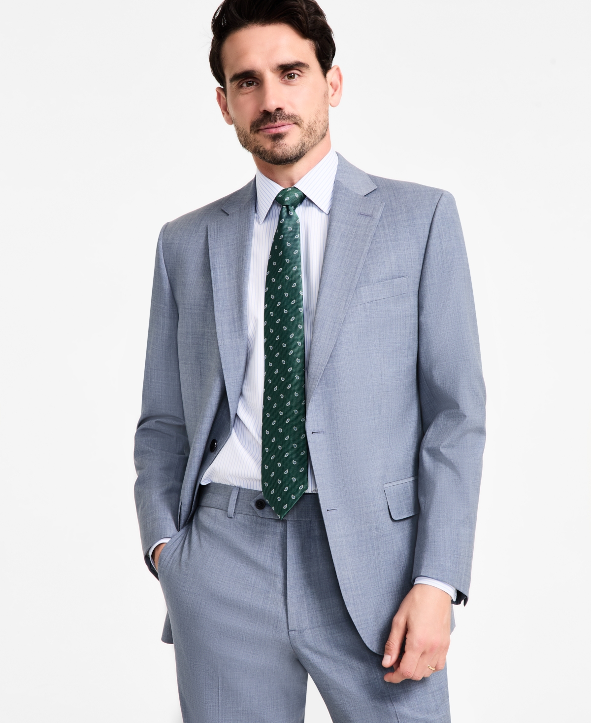 B by Brooks Brothers Men's Wool-Blend Stretch Classic-Fit Suit Separates Jacket - Light Blue