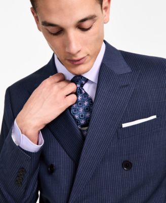 Men's Pinstriped Wool-Blend Classic-Fit Double-Breasted Suit Separates Jacket