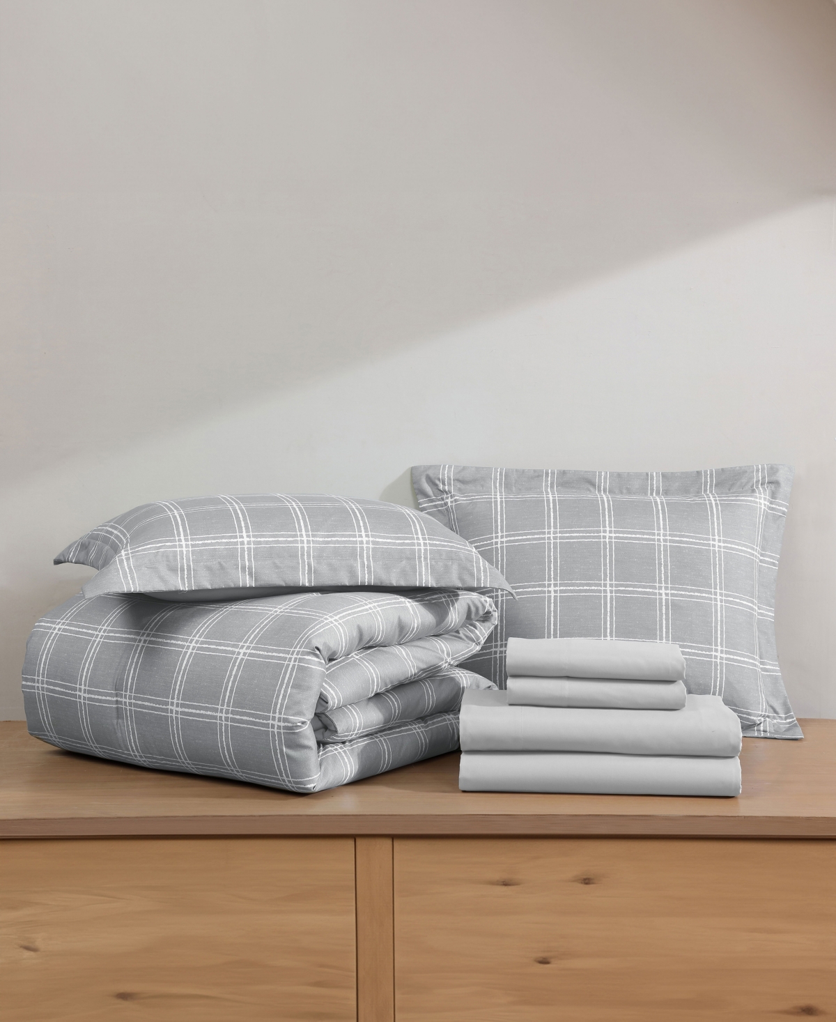 Swift Home Grid Plaid Reversible 7-pc. Comforter Set, Queen In Grey