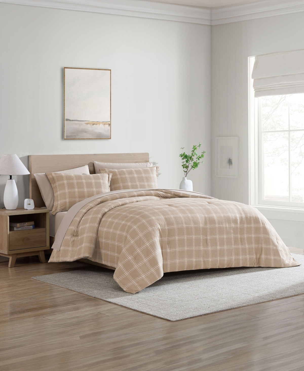 Swift Home Grid Plaid Reversible 7-pc. Comforter Set, Queen In Taupe