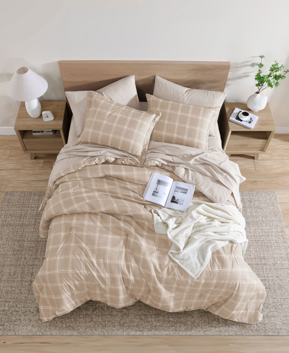 Swift Home Grid Plaid Reversible 7-pc. Comforter Set, Queen In Taupe