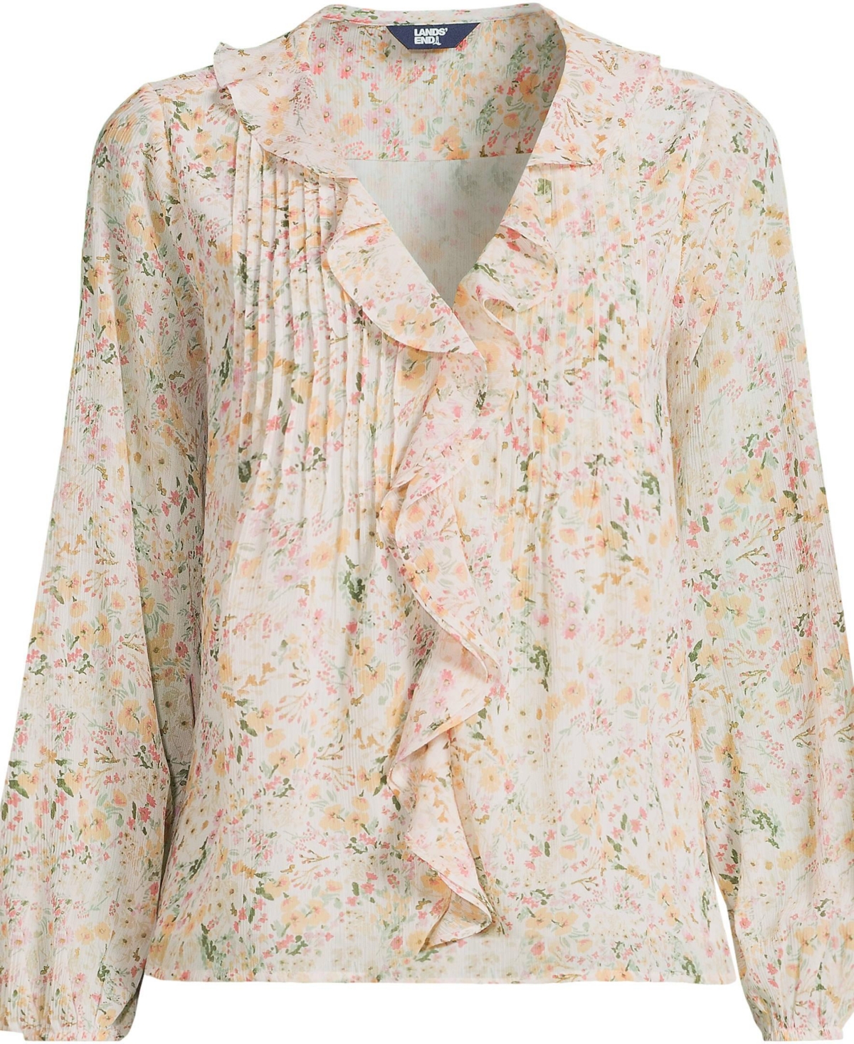 Lands' End Women's Chiffon Ruffle Front Pleated Blouse