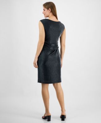 Women’s Drape-Neck Side-Pleat Shimmer Dress