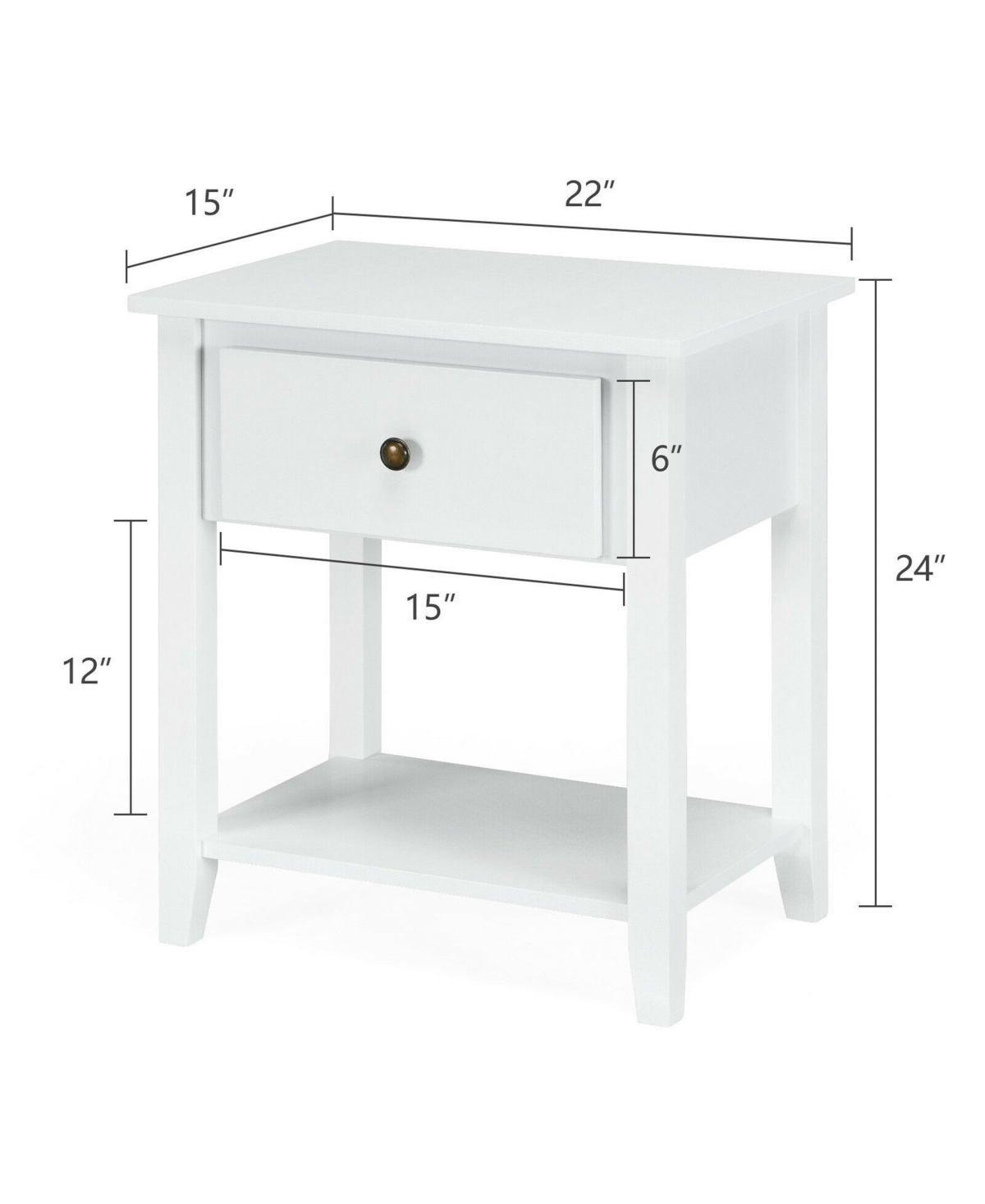 Gymax 2PCS Nightstand Sofa End Side Table W/ Storage Drawer Bottom Shelf- White
