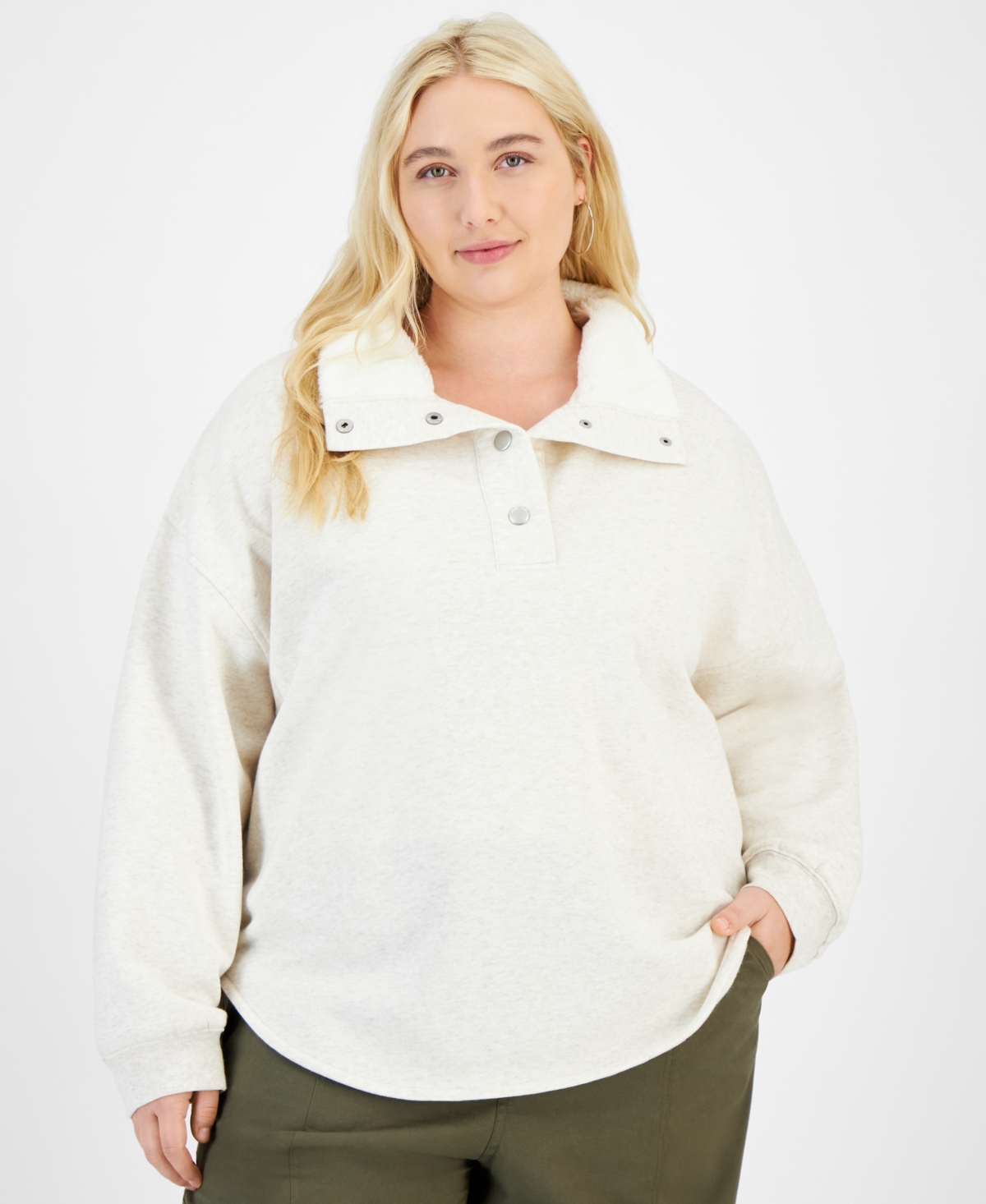Trendy Plus Size Quarter-Snap Fleece - Oatmeal Heather