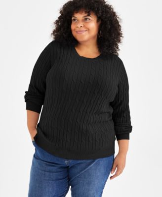 Style & Co - Plus Size Cotton Cable-Knit Crewneck Sweater