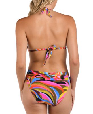 La Blanca Womens Tropic Waves Halter Bikini Top Shirred Band Hipster Bikini Bottoms In Multi