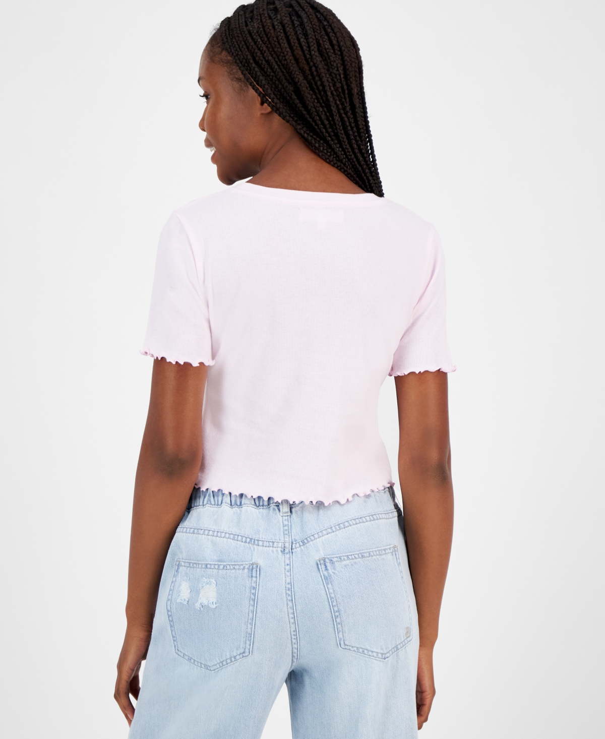 Grayson Threads, The Label Juniors' Lemon Lettuce-edge Baby Tee In Pink