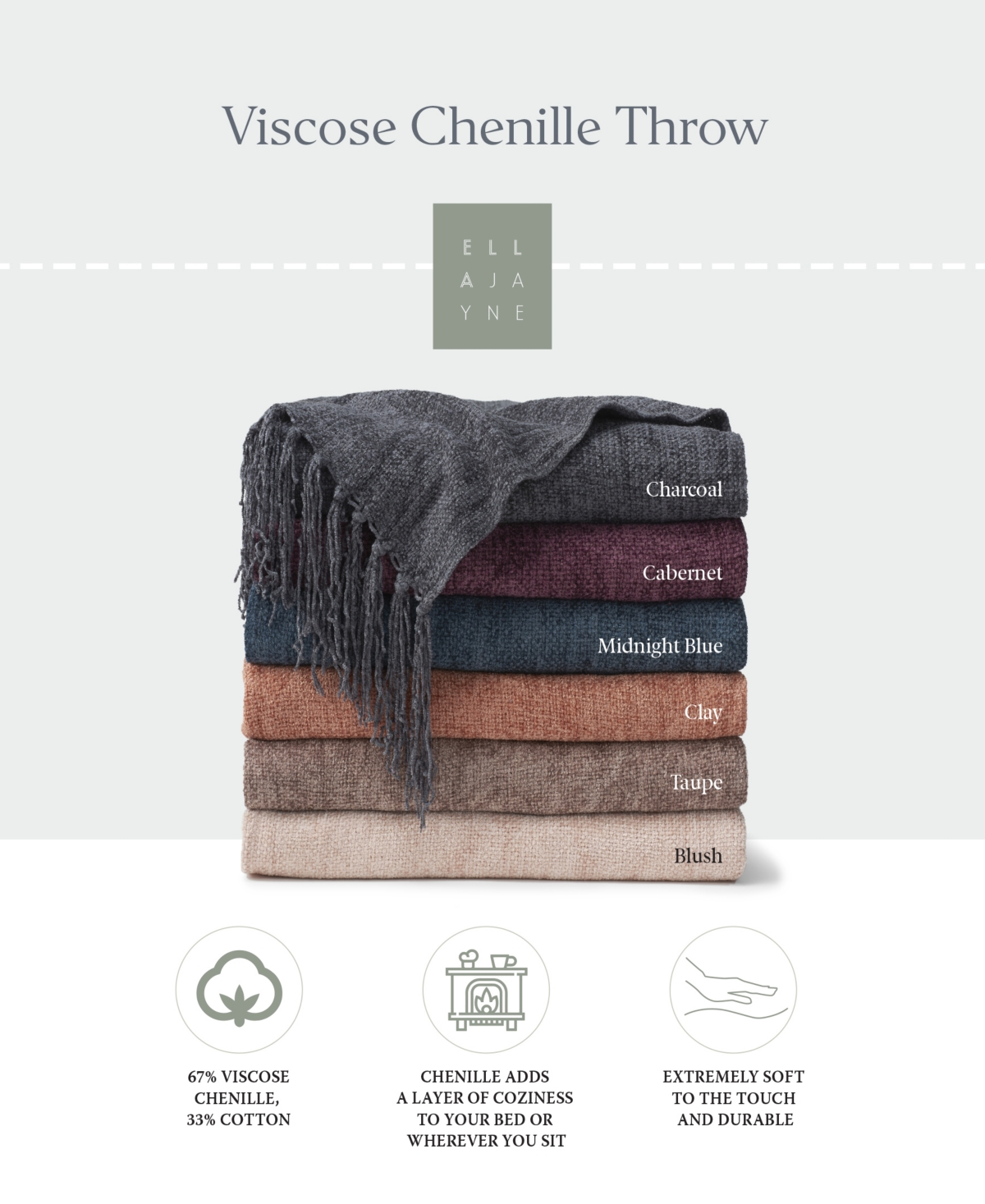 Ella Jayne Classic Weave Chenille Throw, 50" X 60" In Clay