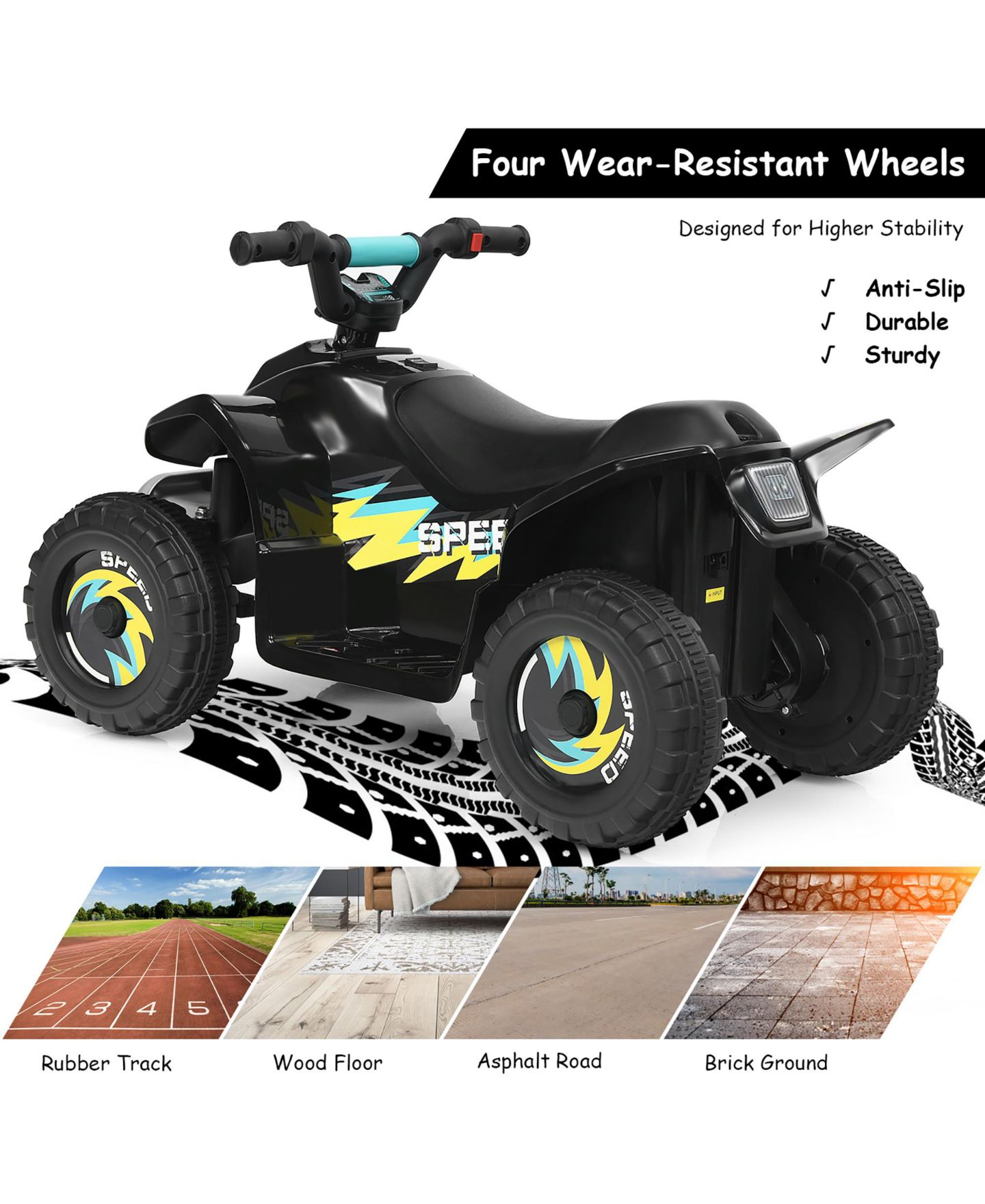 Детская игрушка Costway 6V Electric 4-Wheel Quad Ride-On Toy, 66-lb. Capacity, Ages 3+, цвет: Чёрный — фото 8