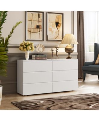 6-Drawers White Wood Chest of Drawer Cabinet Organizer