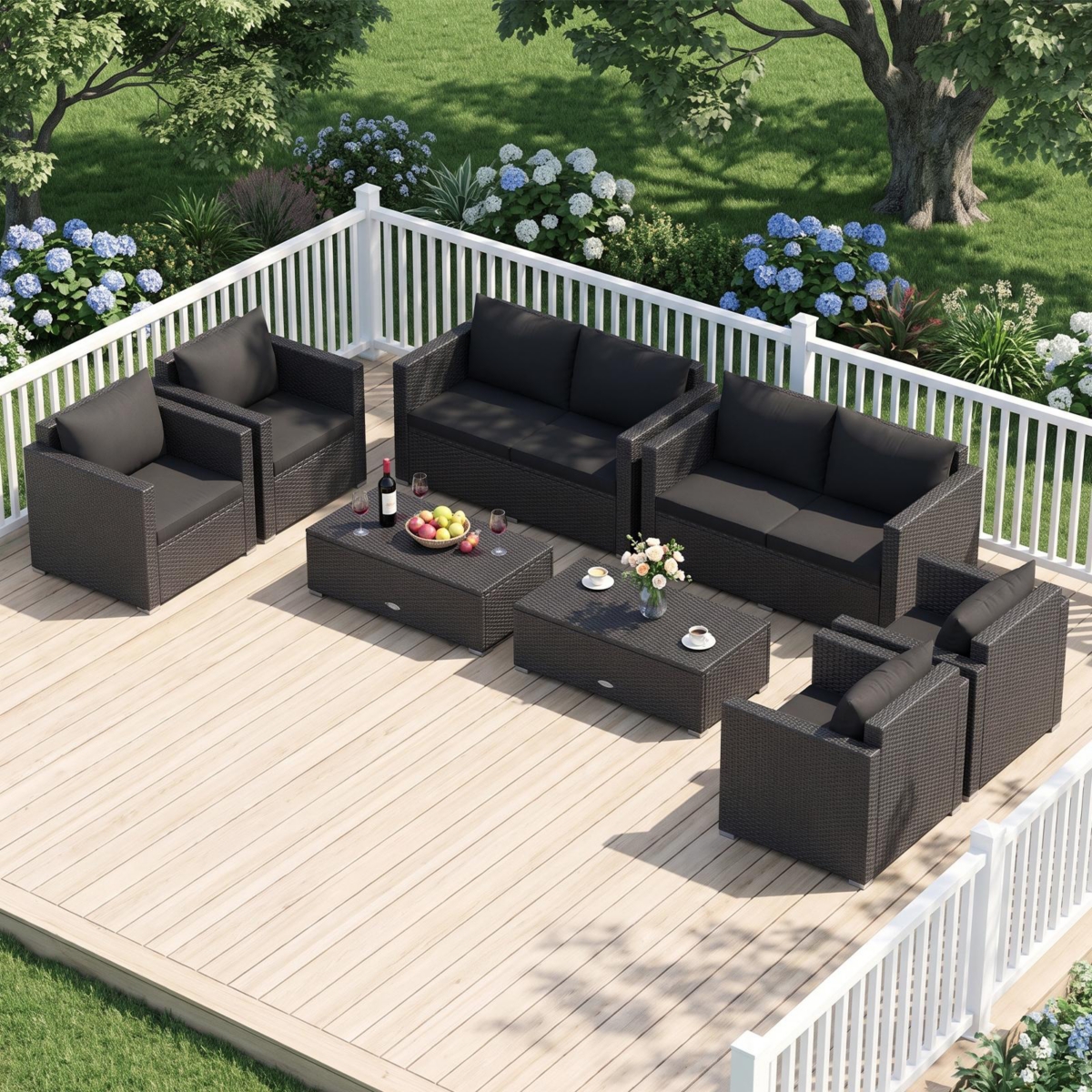 Costway 8PCS Patio Rattan Furniture Set Cushioned Sofa Chair Coffee Table Black