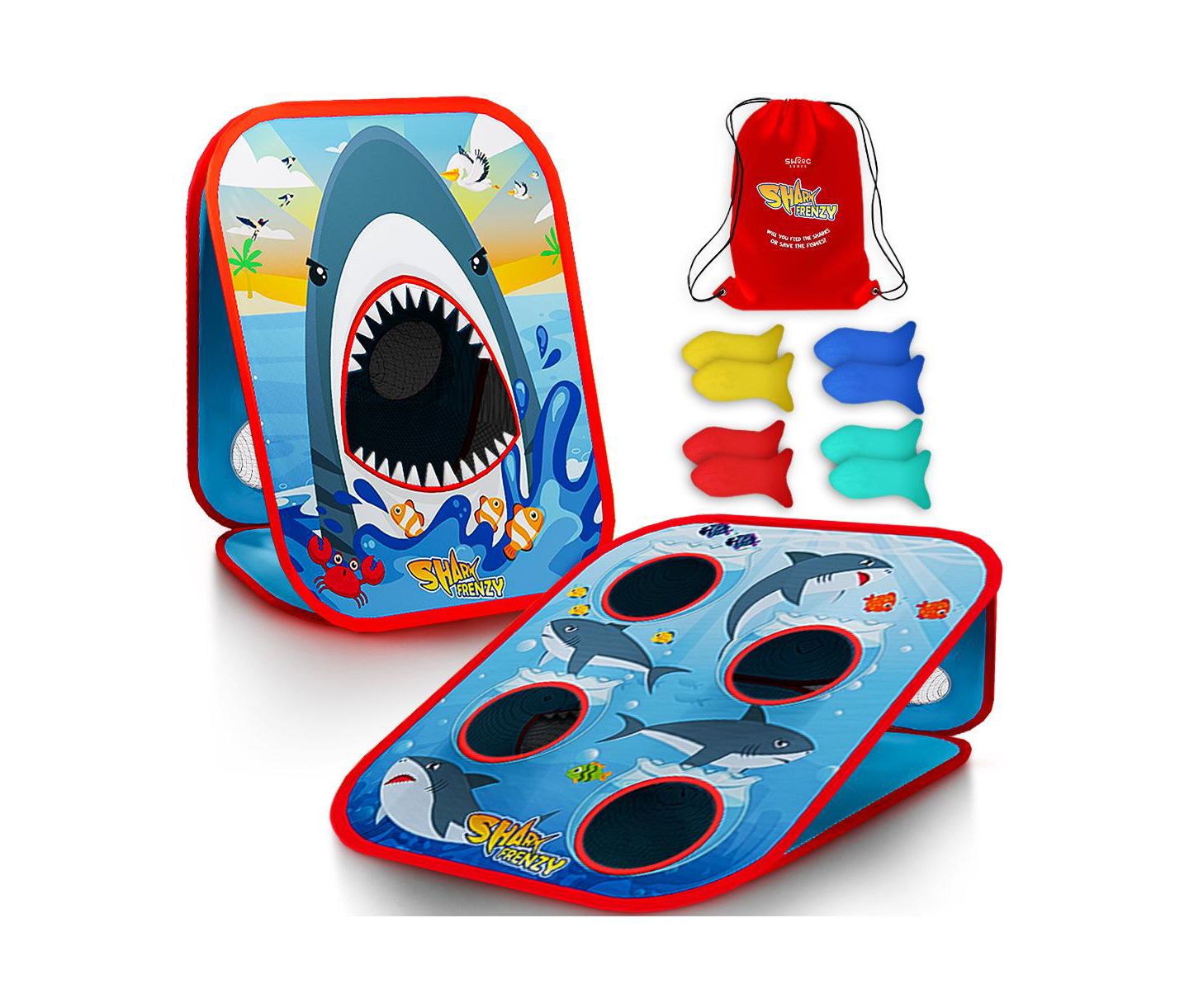 Детские игрушки SWOOC Shark Frenzy 2-in-1 Foldable Bean Bag Toss Game, 20"W x 23"H, Ages 2+ — фото 1