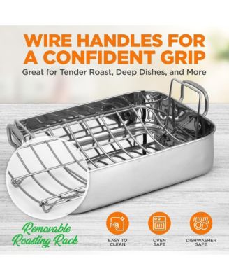14" Roaster With Polished Rack And Wire Handle