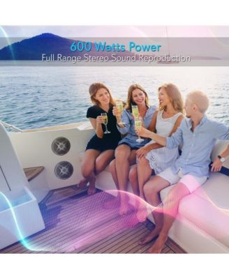 6.5" Bluetooth Marine Speakers, Waterproof, 600 Watt, 2-Way Coaxial System