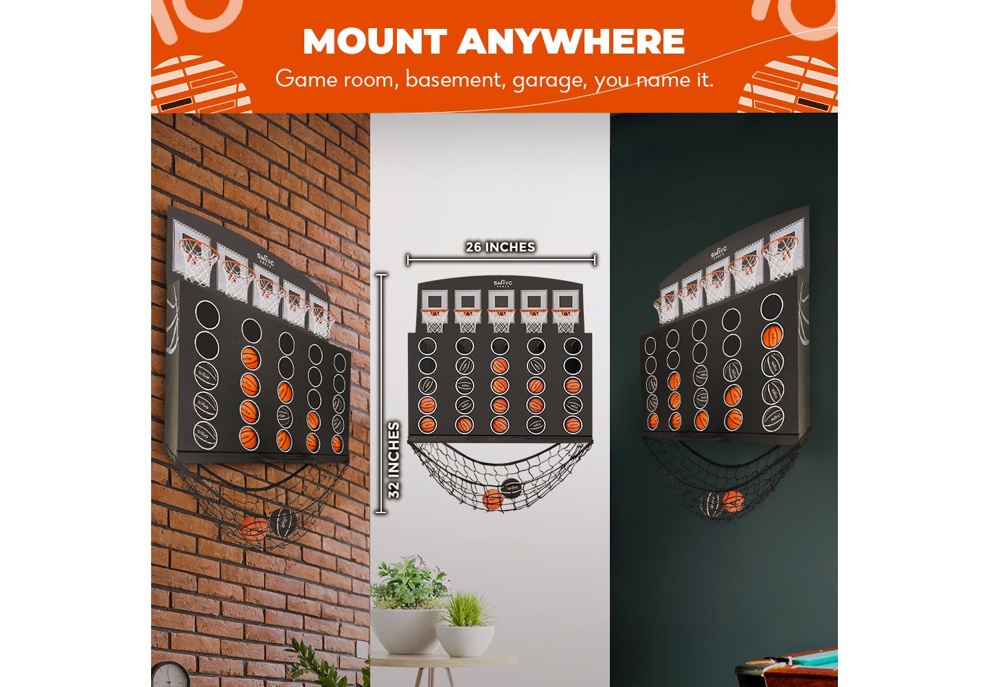Детская настольная игра SWOOC Low Post Lineup Wall-Mounted Basketball 4 In A Row Board Game, Ages 3+ — фото 6
