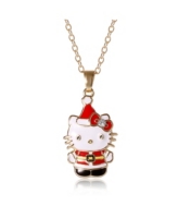 Hello Kitty Sanrio Christmas Santa Pendant Necklace - Gold tone, white, red