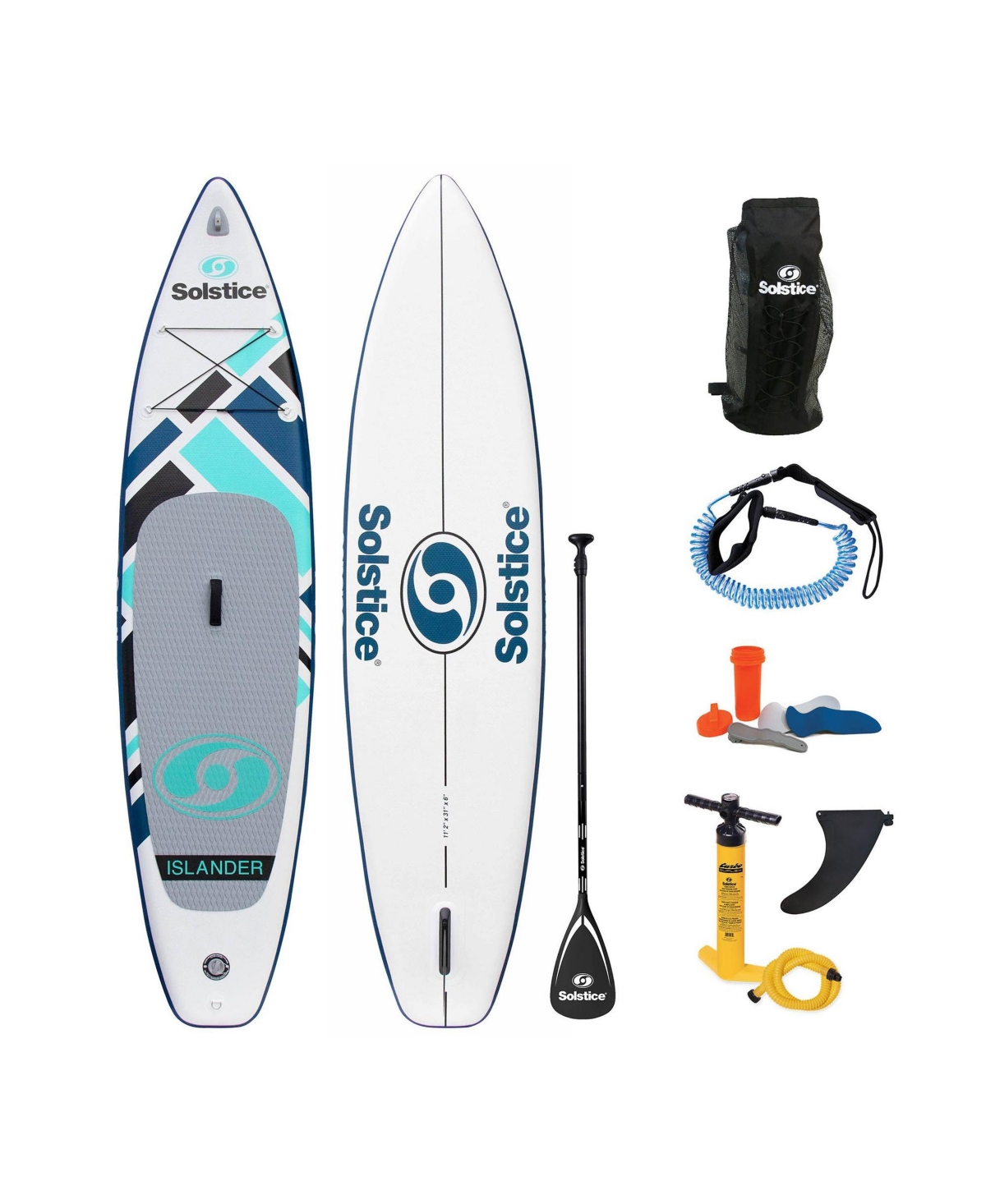 Watersports Islander 11 Foot Inflatable Stand-Up Paddle Board Kit, Teal - Teal and white
