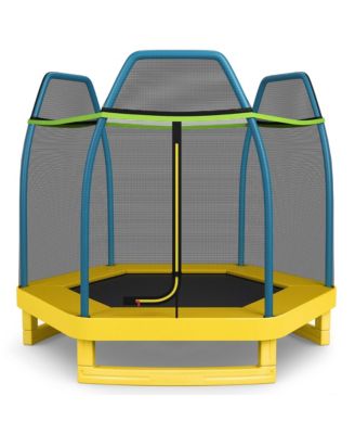 7FT Kids Trampoline W/Safety Enclosure Net Spring Pad