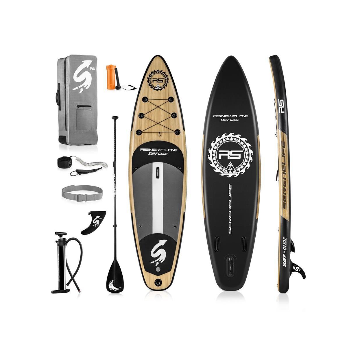 Rising Flow Inflatable Stand-Up Paddle-Board With Accessories, Wood Design - Brown