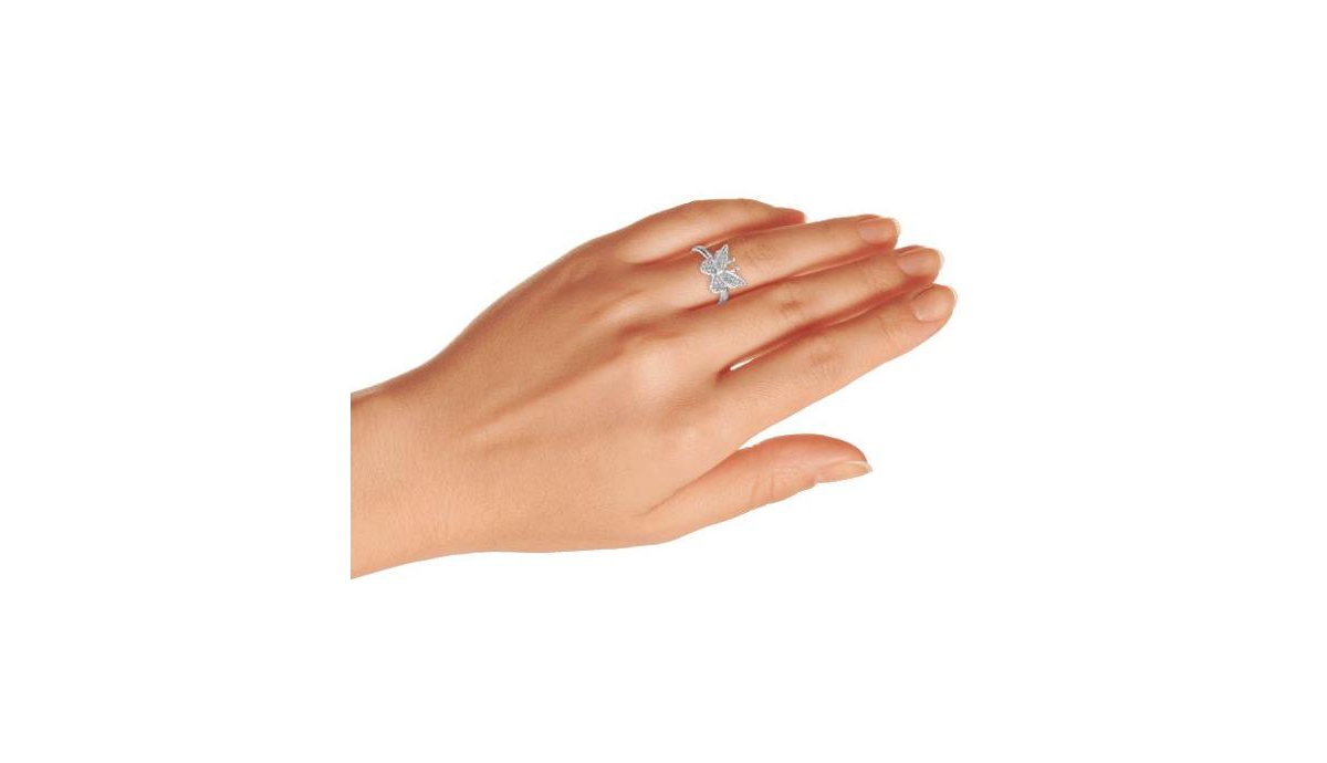 Bling Jewelry Garden Insect .925 SterlingMicro Cubic Zirconia Nature Butterfly Ring Band - Silver