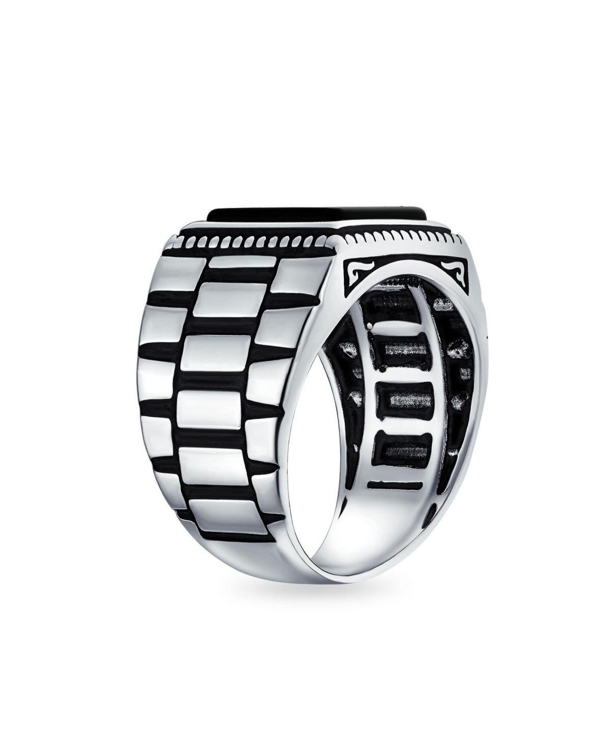 Bling Jewelry Watch Band Style NaturalStatement Rectangle Signet Ring Silver - Black onyx