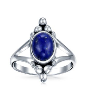 Boho Bali Style Oval Statement Natural Stone Ring Split Shank Band Sterling Silver