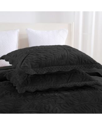 3 Pc Luxury Velvet Oversized Embroidery Soft and Plush Quilt Set King
