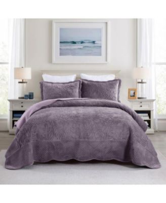 3 Pc Luxury Velvet Oversized Embroidery Soft and Plush Quilt Set King