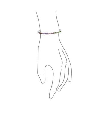 Natural Multicolor Citrine, Peridot, Garnet, Aquamarine, & Amethyst Heart Shape Tennis Bracelet .925 Sterling Silver 7 Inch