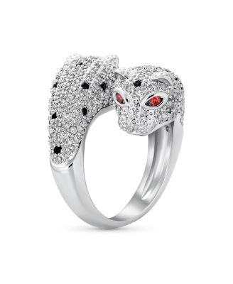 Black White Cubic Zirconia Leopard Panther Cat Statement Ring