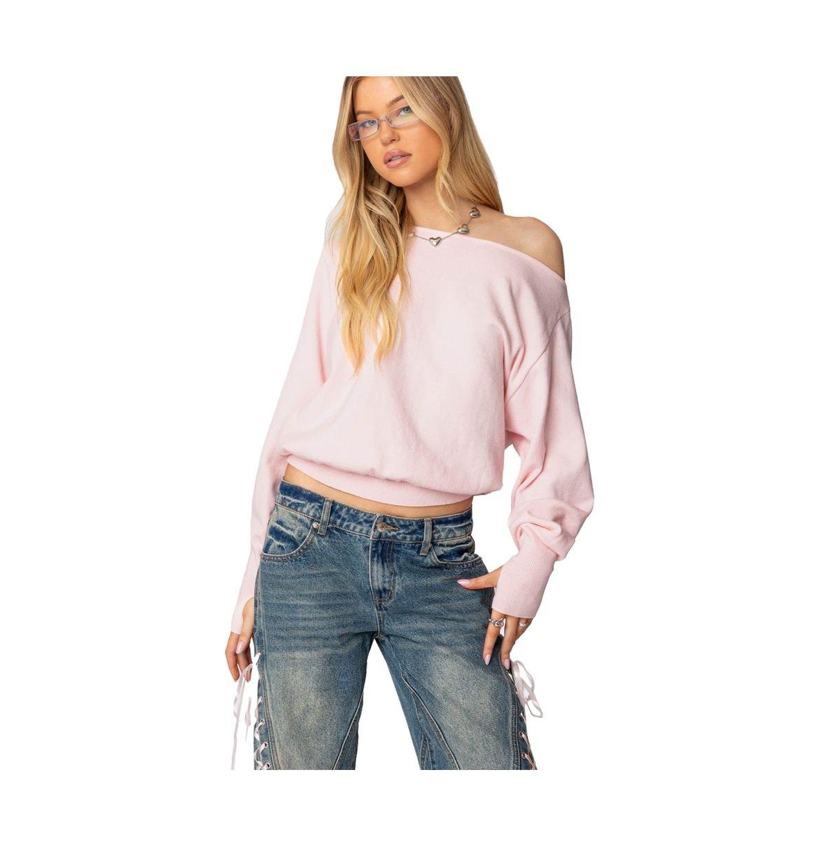Women's Off shoulder oversized sweater - Light-pink