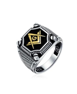Black Large Freemason Masonic Signet Ring Solid .925 Silver
