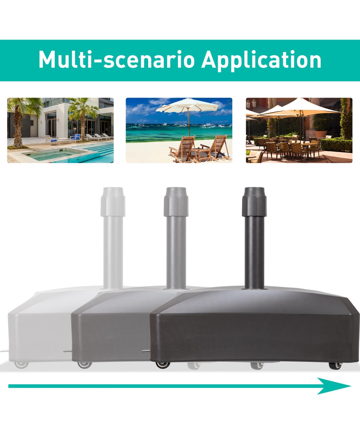 Aoodor Patio Umbrella Base With Wheels, Heavy Duty Fillable Market Umbrella Stand For Patios, Poolside, Garden With 4 Wheels, 2 Locks And Adjustable K