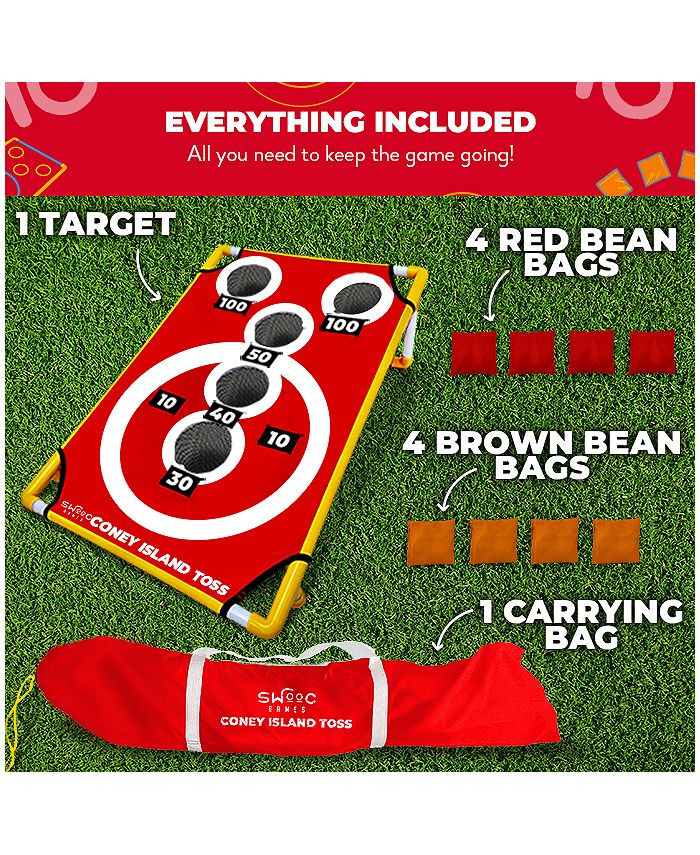 Coney Island Toss - Boardwalk Inspired Cornhole Bounce Game (15  Games Included) - PVC Corn Hole Bean Bag Toss Game - Red - Medium