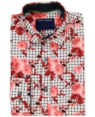 Men's Slim Fit Non-Iron Floral-Print Performance Stretch Dress Shirt