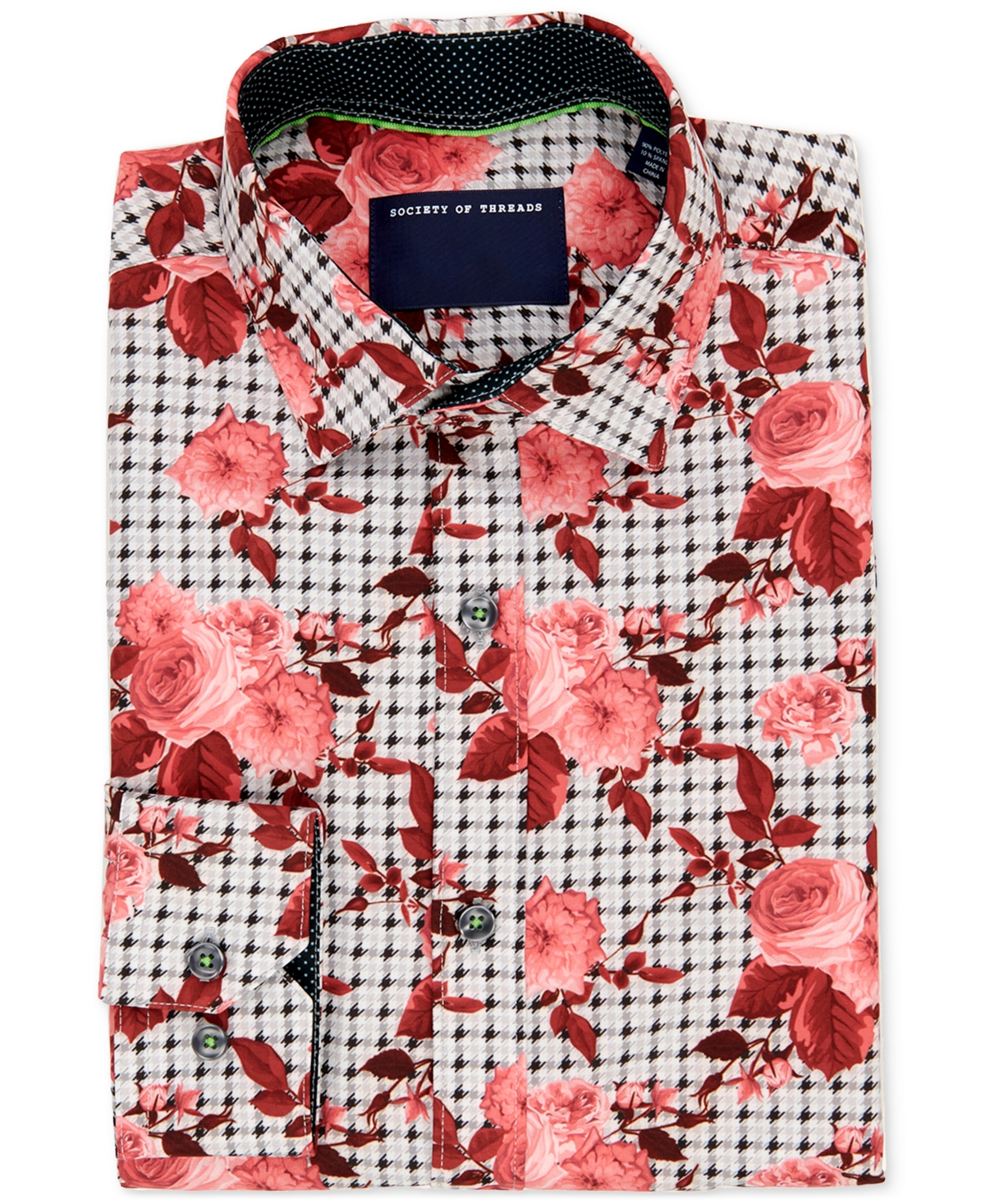Society Of Threads Men's Slim Fit Non-iron Floral-print Performance Stretch Dress Shirt In Multi